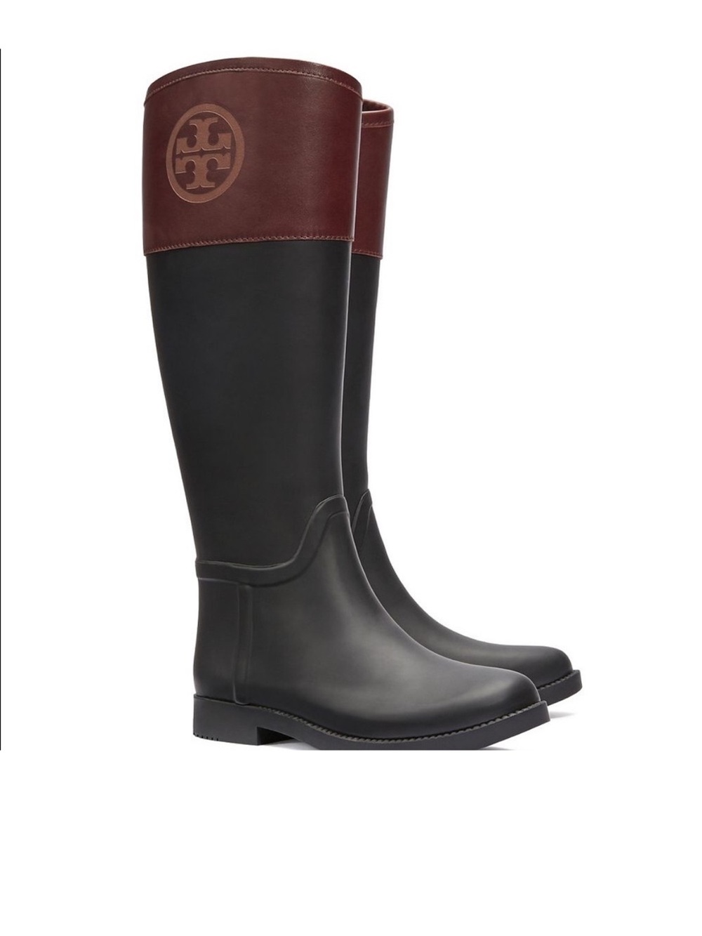 Tory Burch Black and Brown Tall Rain Boots